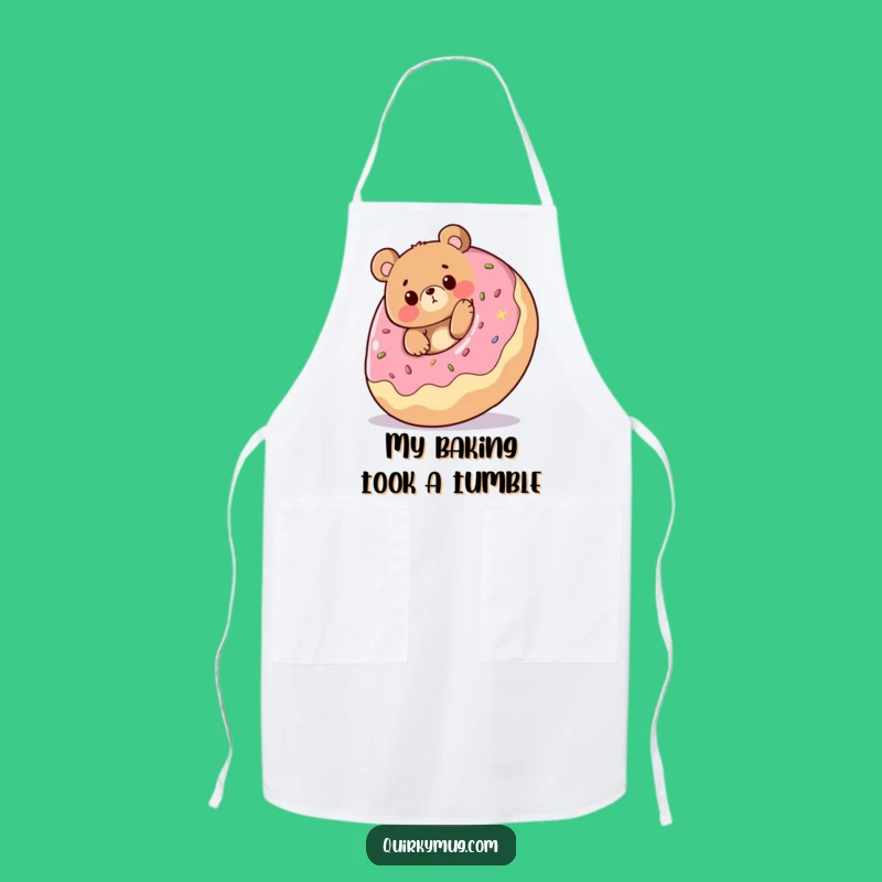 Funny Bear Donut Mishap Apron: Hilarious Cartoon Chef's Accessory for Kitchen Fun