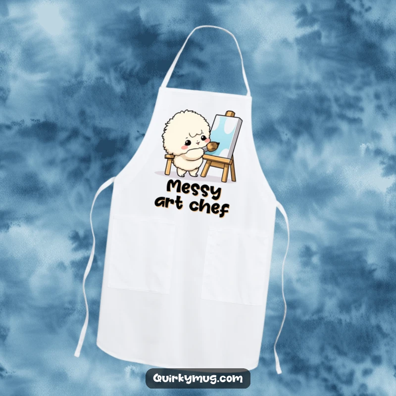 Funny Painter Creature Apron: A fluffy creature painting with a giant brush, a humorous and protective art accessory.