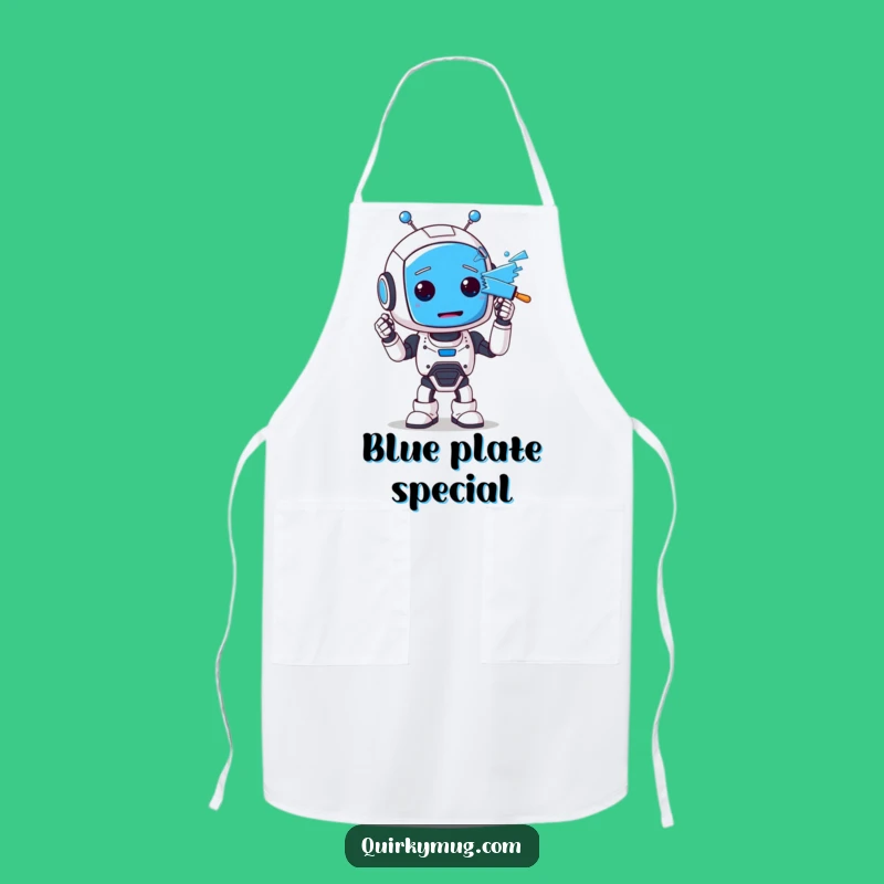 Funny Robot Apron: Kitchen Blue Face Fun, Great Chef Gift!