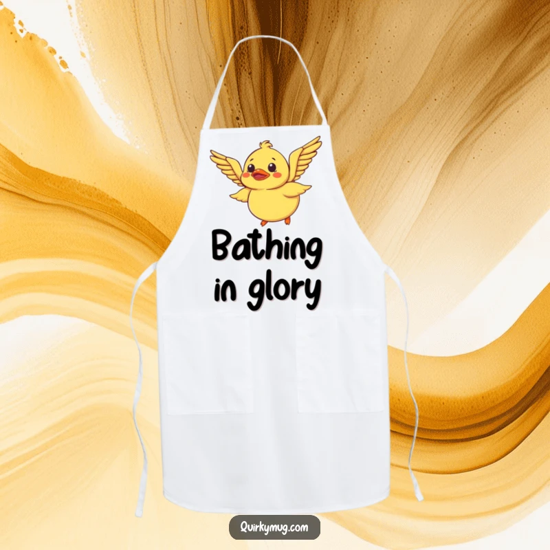 Funny Rubber Duck Apron: A bewildered rubber duck tries to fly using its wings, a hilarious and practical kitchen apron.