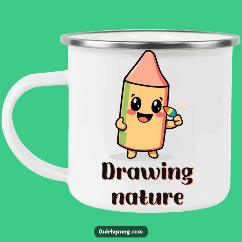 Funny Crayon Self-Portrait Camping Mug - Durable Ambitious Character Drawing with Own Tip