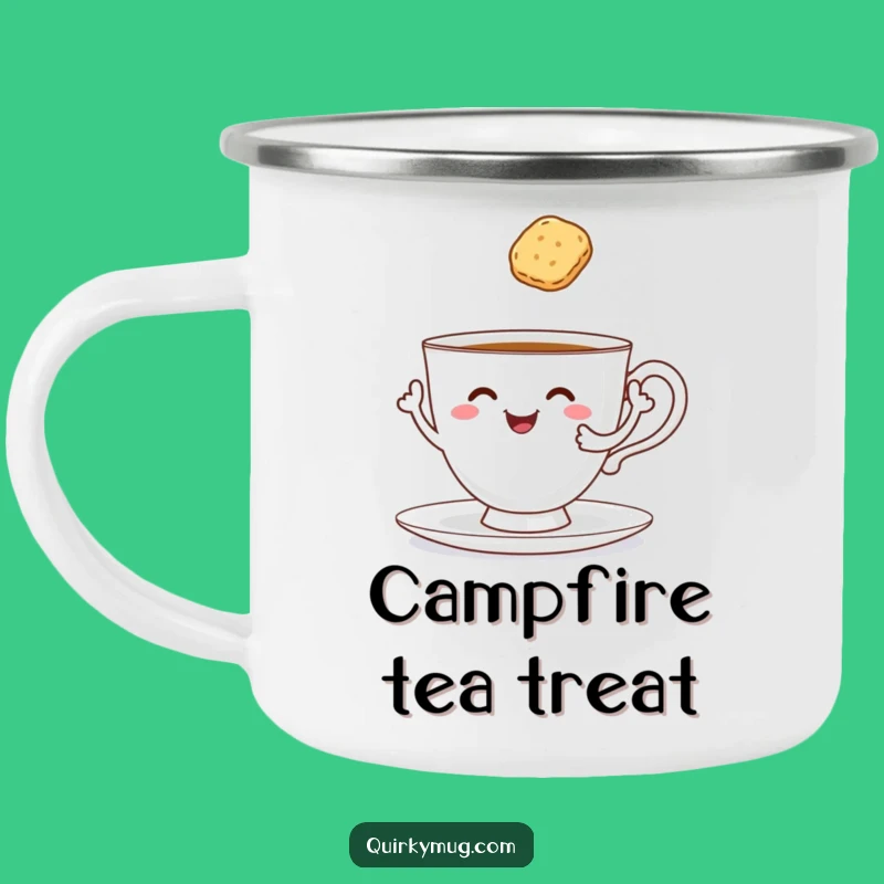Funny Tea Camp Mug: Cheerful Teacup Serves Itself, Outdoor Snack Gift!