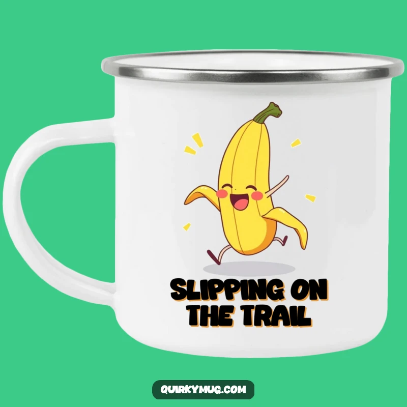 Funny Banana Peel Camping Mug: Enamel Delighted Pratfall Banana - Rugged & Hilarious Outdoor Gift!