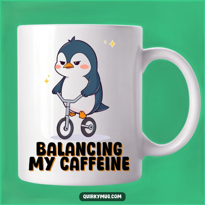 Funny Penguin Unicycle Mug: Determined Struggle Humor, Perfect Gift for Goal Getters
