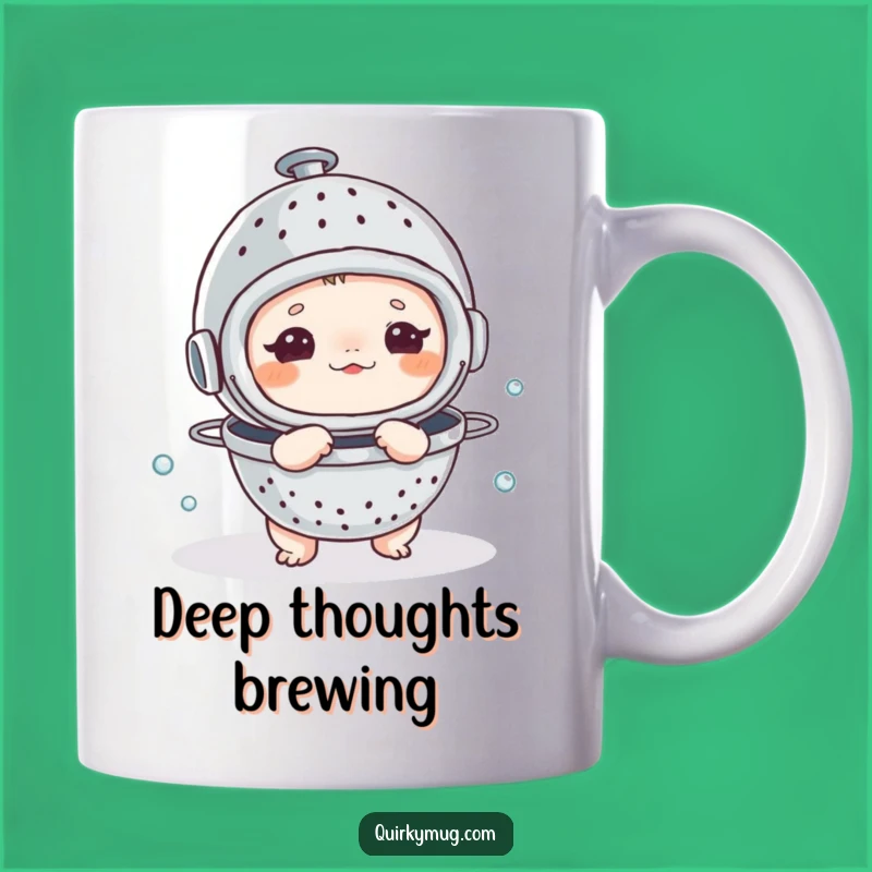 Funny Diving Creature Mug: Colander Helmet Mishap, Perfect Humorous Gift