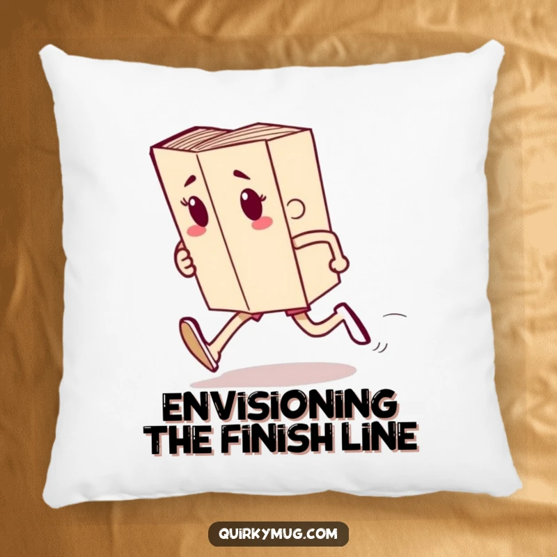 Funny pillow featuring a book character running a race, providing comfort and a humorous, literary-themed accent.