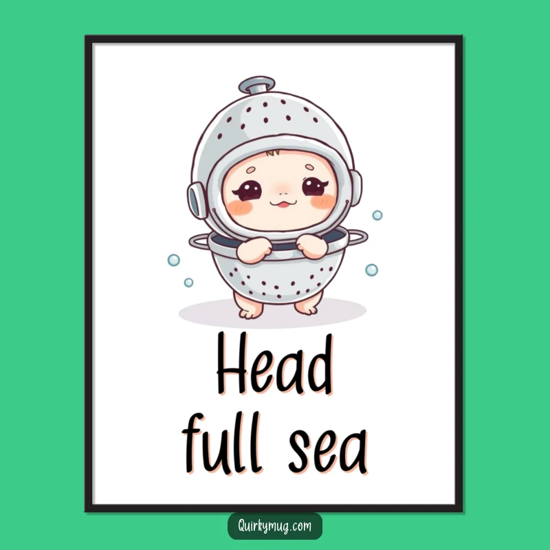 Funny Diver Digital Art: Colander Helmet Creature Print, Perfect Humorous Gift