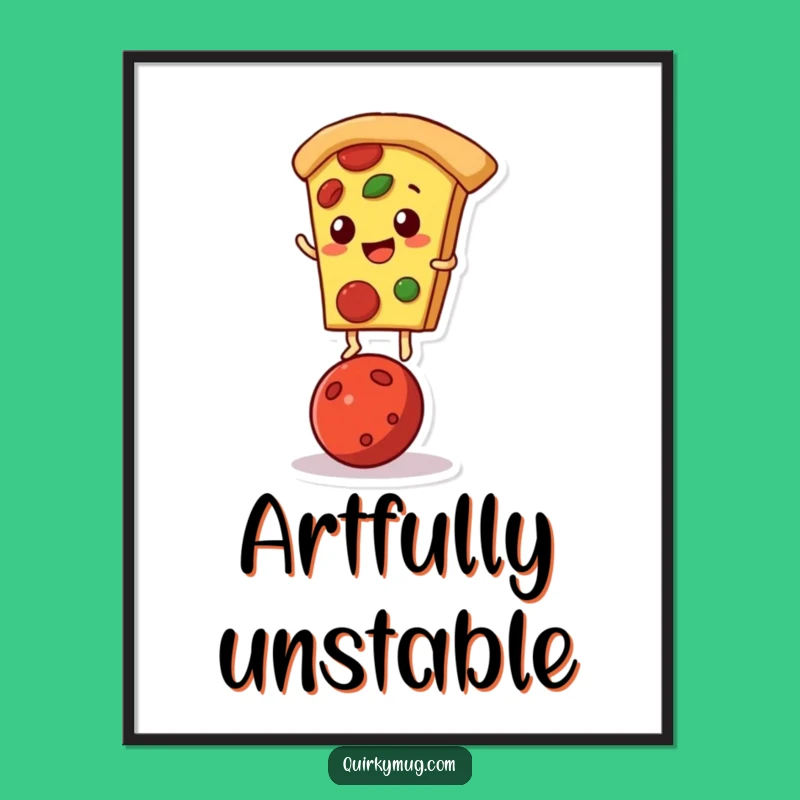 Funny Pizza Acrobat Print: Pepperoni Stunt, Quirky Wall Art Gift