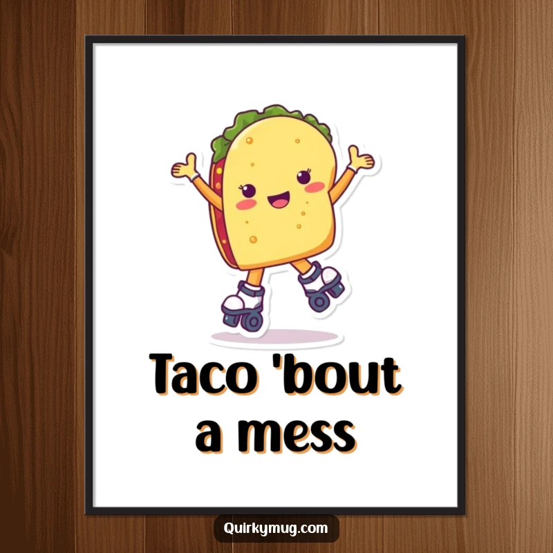 Funny taco character in a dynamic pose on roller skates, digitally rendered for instant download art.