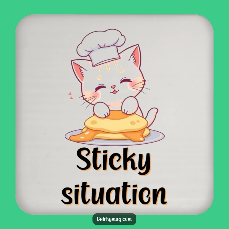 Funny Cat Chef Drink Coaster - Pancake Mishap Protector