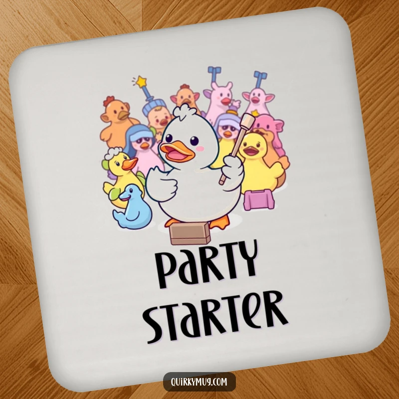 Funny Kawaii rubber duck conducting bath toys on this protective drink coaster, adding musical flair.