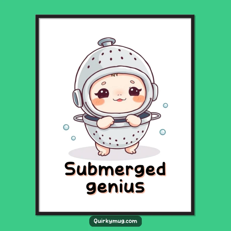 Funny Diver Poster: Colander Helmet Creature Art, Perfect Humorous Gift Decor