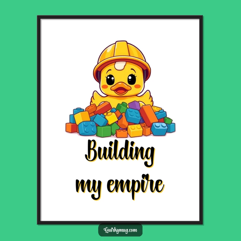 Funny Ducky Construction Poster: Bewildered Duck in Helmet, Hilarious Wall Art Gift!