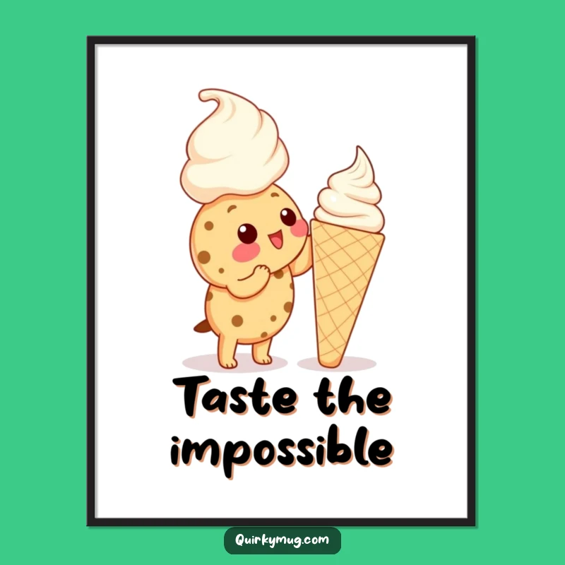 Funny Kawaii Cookie Ice Cream Poster - Whimsical Dessert Art Gift
