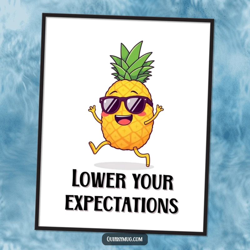 Funny giggling pineapple with legs, sunglasses, attempting the limbo, a humorous and vibrant poster.
