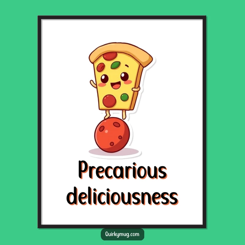Funny Pizza Art Poster: Pepperoni Balance, Kitchen Decor Gift