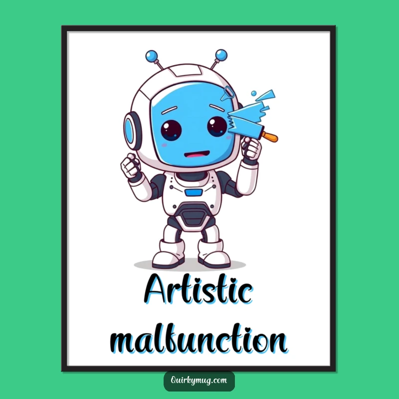 Funny Robot Poster: Blue Face Art Print, Hilarious Wall Decor Gift!