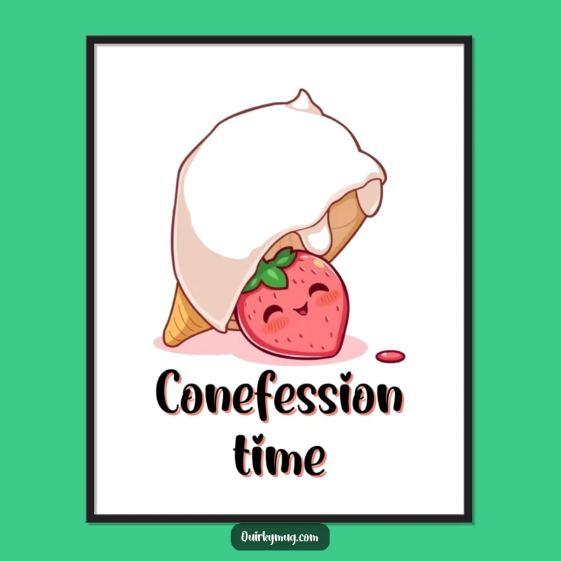 Funny Strawberry Ice Cream Poster: Adorable Wall Art for Kitchens and Sweet Spaces