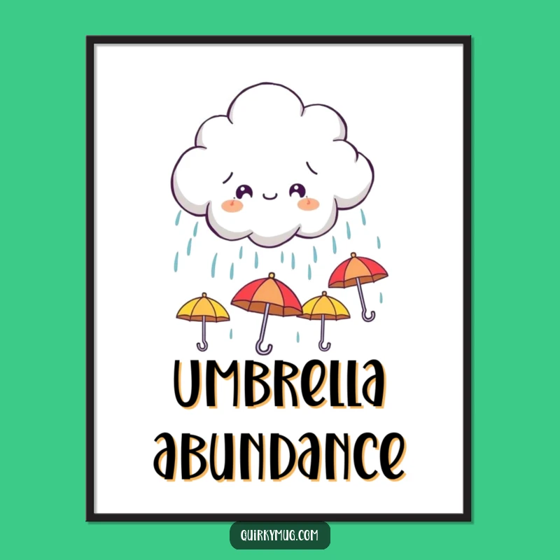 Funny Cloud Umbrella Poster - Mischievous Rain Art for Cheerful Decor