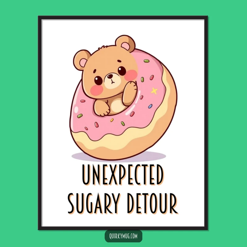 Funny Bear Donut Surprise Poster: Hilarious Cartoon Art Print for a Laugh-Out-Loud Room
