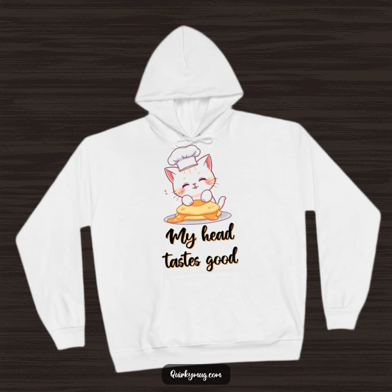 Funny cat chef hoodie, cute feline in a chef hat, accidentally flipping a pancake onto its head.