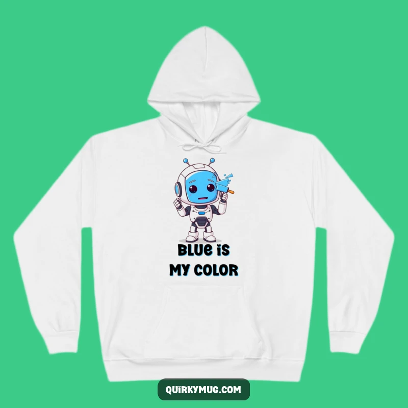 Funny Robot Hoodie: Blue Face Blunder Design, Cozy Gift!