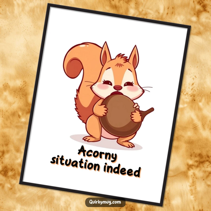 Funny Free Printable Wall Art: A squirrel’s eyes are wide with shock as it accidentally swallows a ridiculously large acorn.