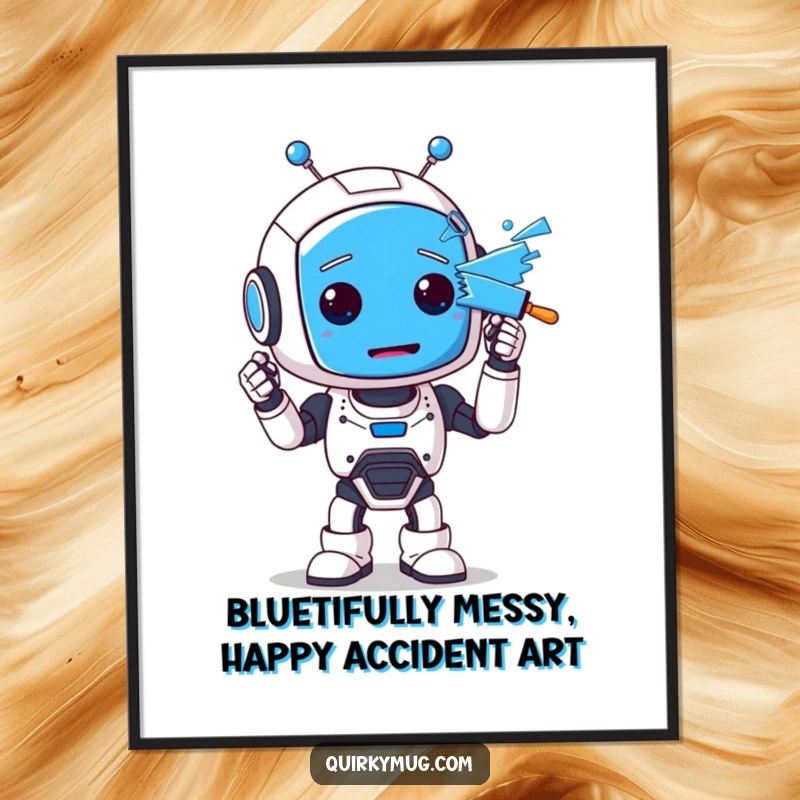 Funny Free Printable Wall Art: A clumsy robot with a completely blue face smiling sheepishly.