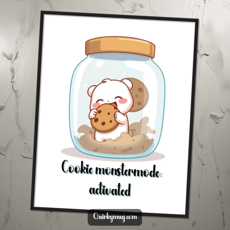 Funny Free Printable Wall Art: A mischievous creature gleefully attempts to swipe a giant cookie from a jar.