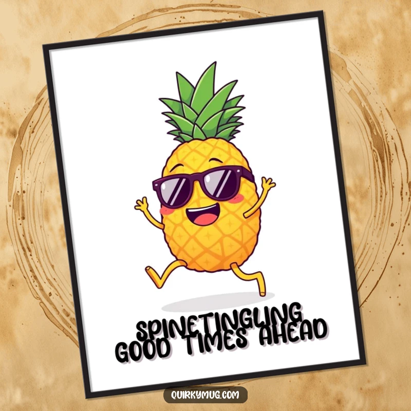 Funny Free Printable Wall Art: Giggling pineapple with legs, sunglasses, doing the limbo, downloadable.
