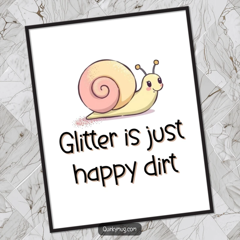 Funny Free Printable Wall Art showcasing a happy snail leaving a vibrant glitter trail, adding a touch of joy.