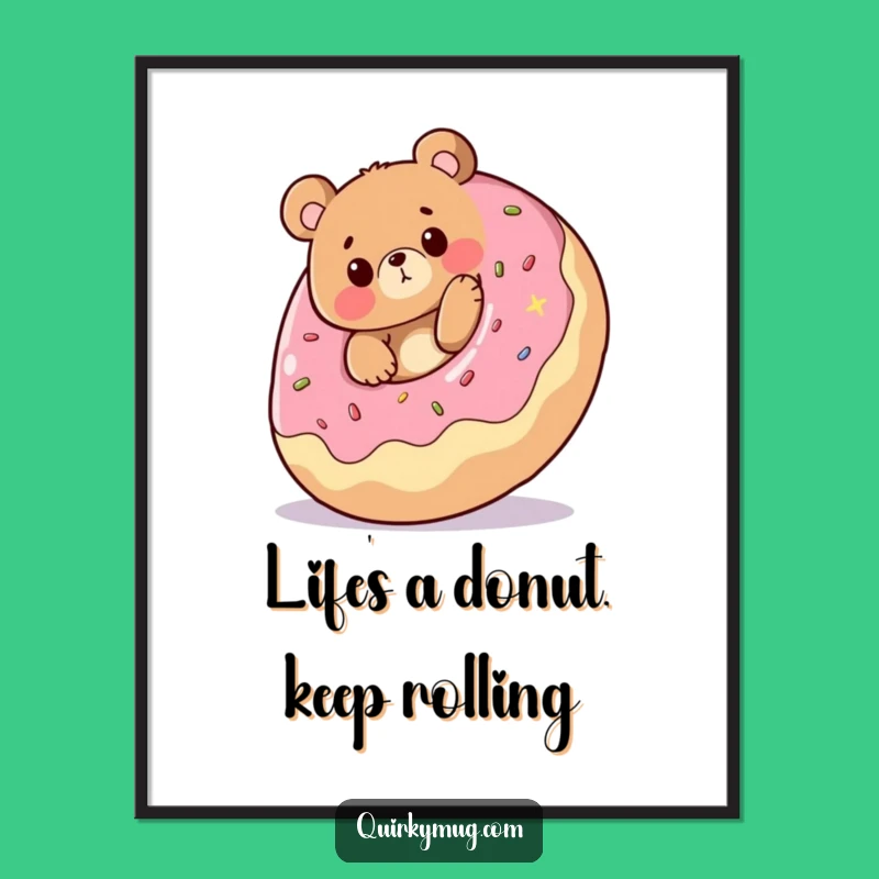 Funny Free Printable Wall Art: Bear's Rolling Donut Surprise Downloadable Decor