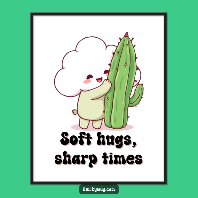 Funny Free Printable Cloud Wall Art: Hugging Cactus - Quirky Downloadable Decor!
