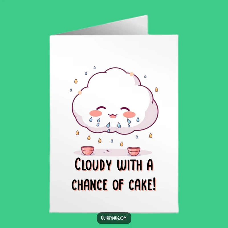 Free Printable Funny Birthday Card: Kawaii Cloud Raining Teacups Gift