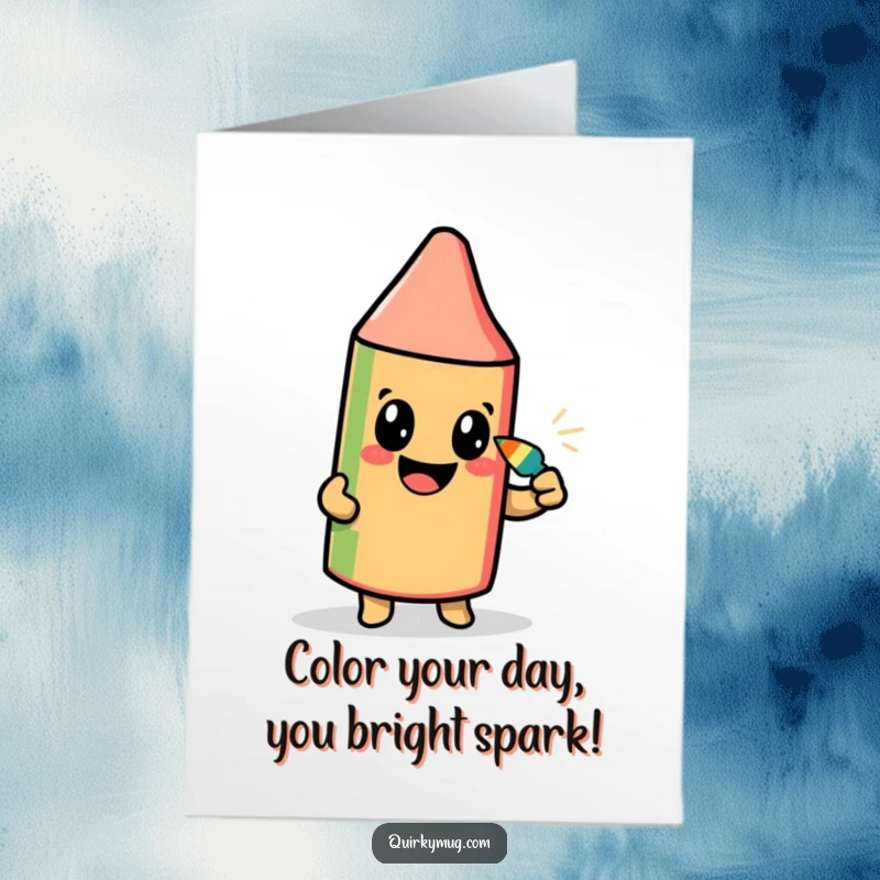 Funny Free Printable Birthday Card: A beaming crayon humorously draws itself with its own tip, a creative birthday wish.