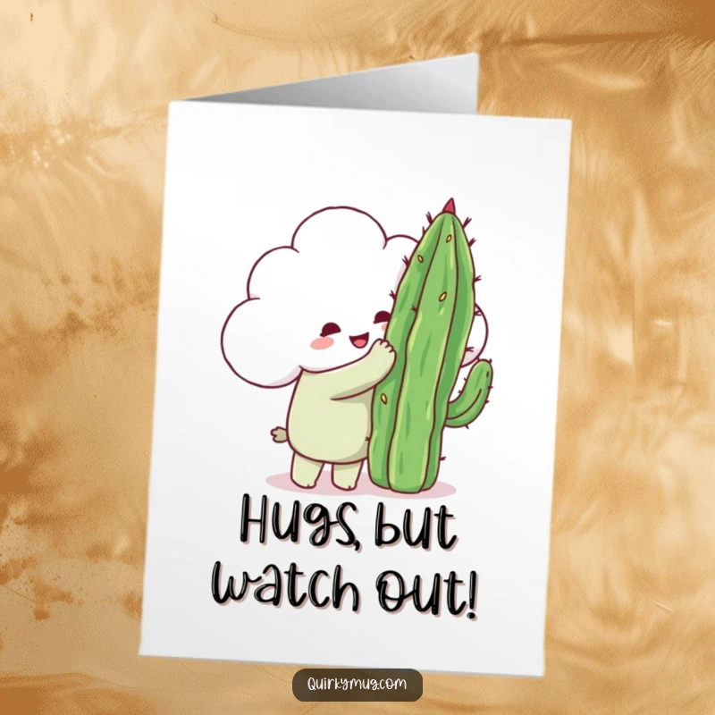 Funny Free Printable Cloud Birthday Card: A happy cloud attempts to hug a very pointy cactus.
