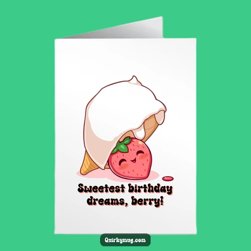 Free Printable Birthday Card: Cute Blushing Strawberry Hiding in Ice Cream!