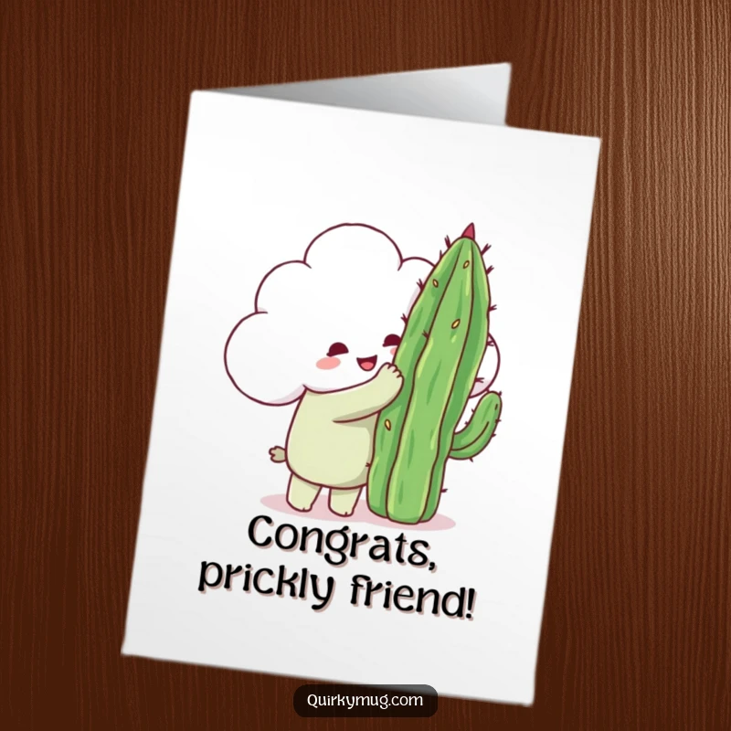 Funny Free Printable Cloud Congratulations Card: A fluffy cloud tries to embrace a sharp, pointy cactus.