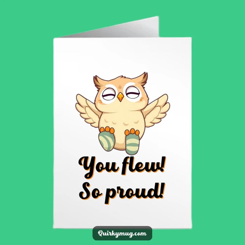 Free Printable Congrats Card: Funny Owl's Wacky Flight Downloadable