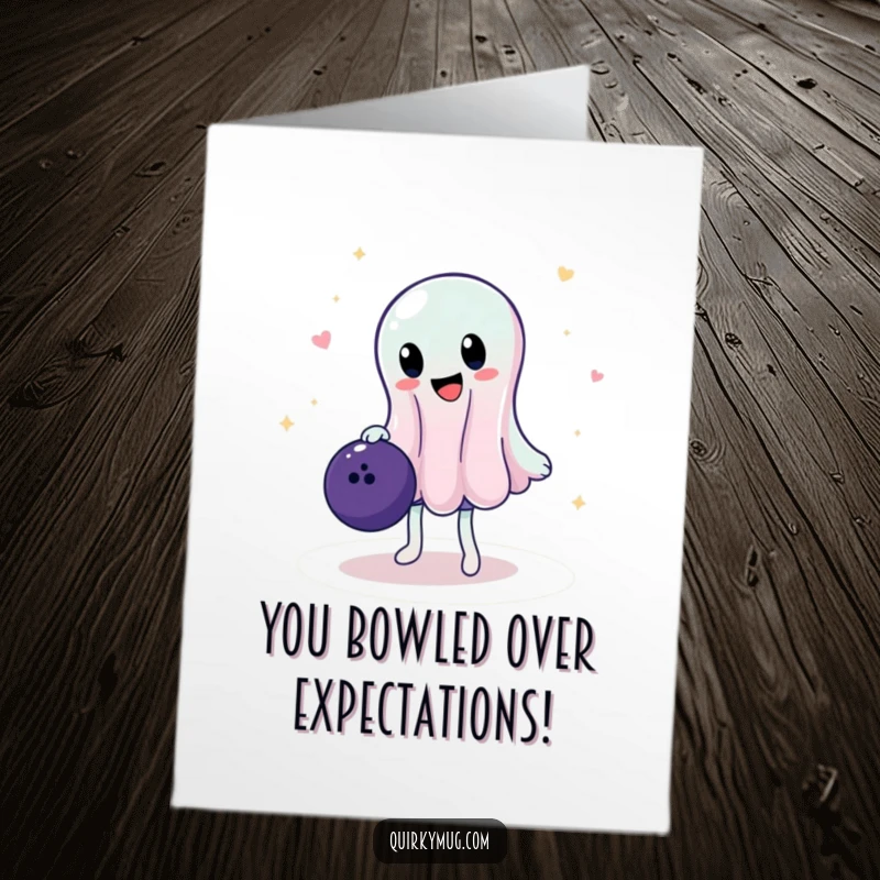 Funny Free Printable Congrats Card: A wobbly jelly character triumphantly balances a bowling ball.