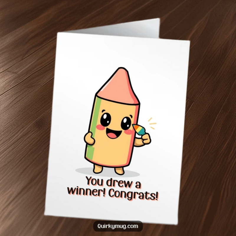 Free Printable Congratulations Card: A happy crayon draws its own self-portrait, celebrating success with artistic humor.