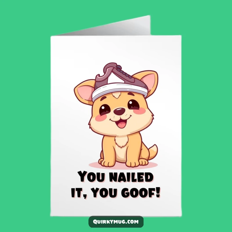 Free Printable Congrats Card: Happy Dog Shoe Hat Surprise Downloadable