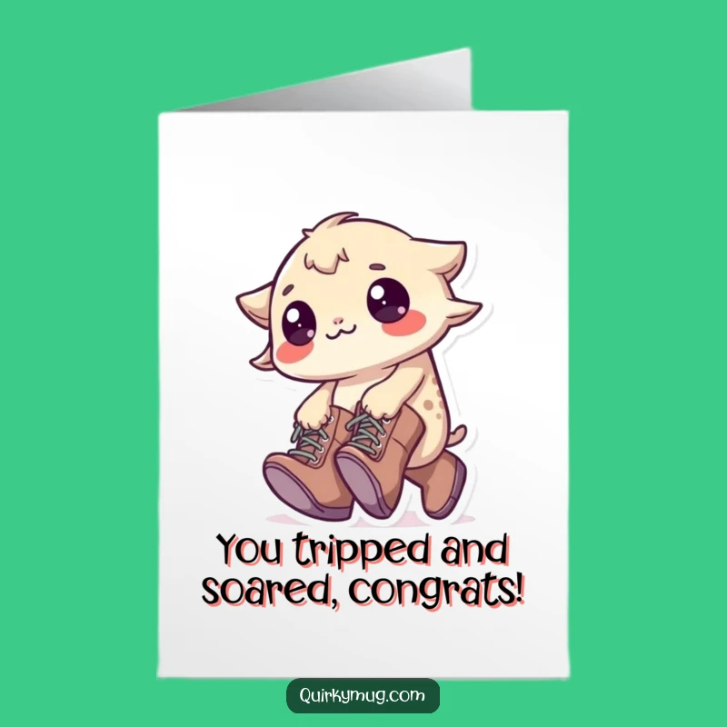 Free Printable Congrats Card: Clumsy Creature Big Boots Mishap Humorous Downloadable