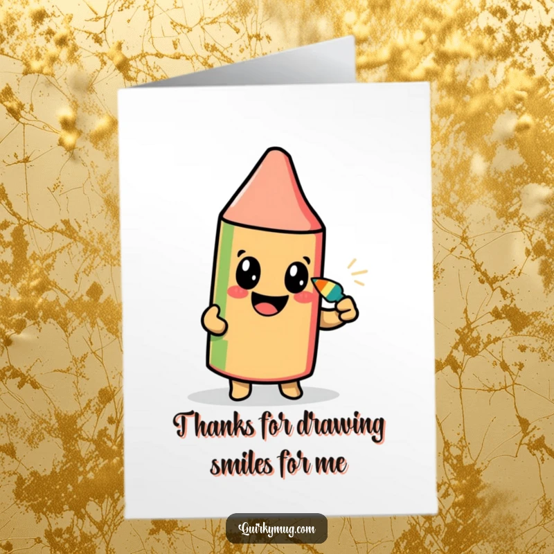 Funny Free Printable Thank You Card: A joyful crayon attempting a self-portrait with its own tip, a unique thank you.