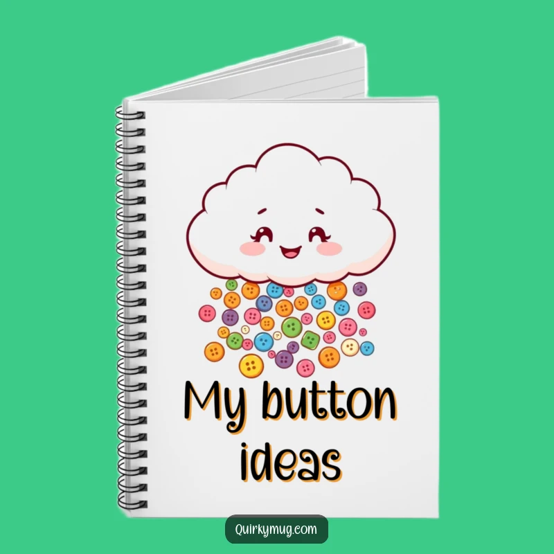 Funny Button Cloud Notebook - Jot Down Ideas with Mischievous Character Raining Buttons