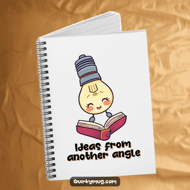 Funny notebook for thinkers, featuring a lightbulb character trying to read an upside down book, ideal for notes.