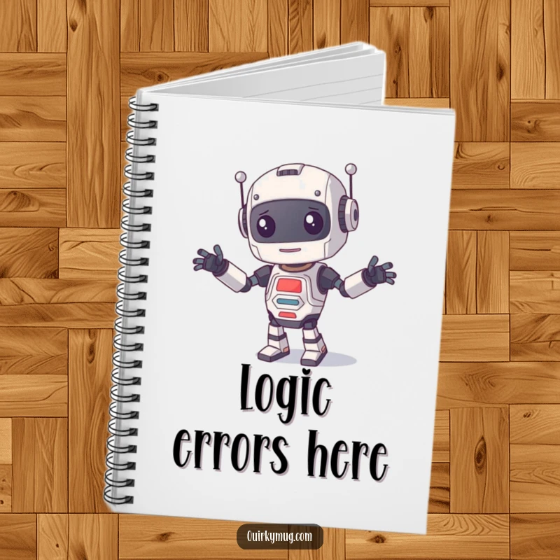 Funny Notebook featuring a curious robot with its limbs askew while trying to dance, perfect for writing funny notes.