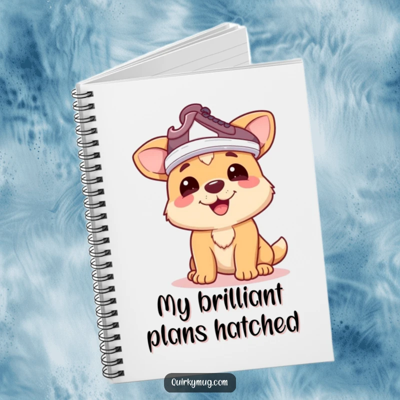 Funny dog notebook: Happy dog character humorously wearing a shoe on its head as a hat, a fun funny gift.