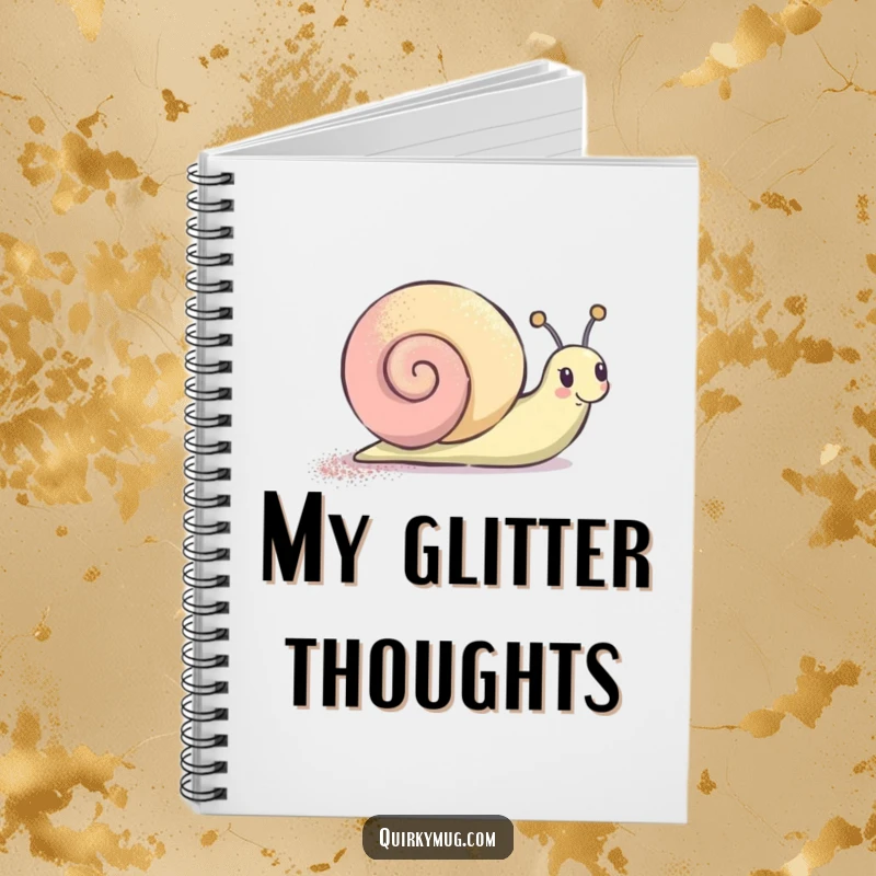 Funny Notebook featuring a joyful snail character with a glitter trail, ideal for writing and drawing with humor.