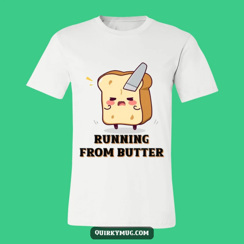 Funny Toast Escape T-Shirt - Flustered Character Fleeing Butter Knife, Great Gift
